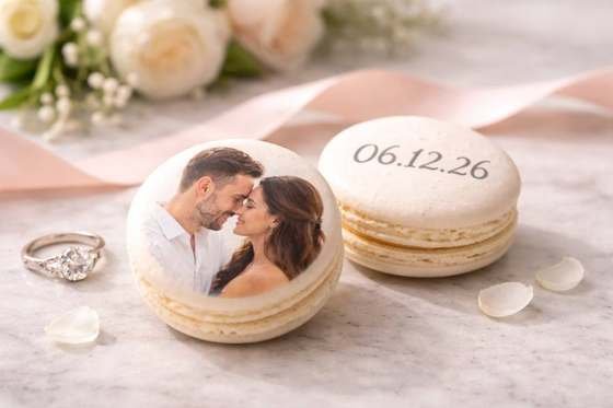Photo macarons in a gift setting